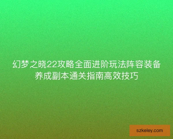 幻梦之晓22攻略全面进阶玩法阵容装备养成副本通关指南高效技巧